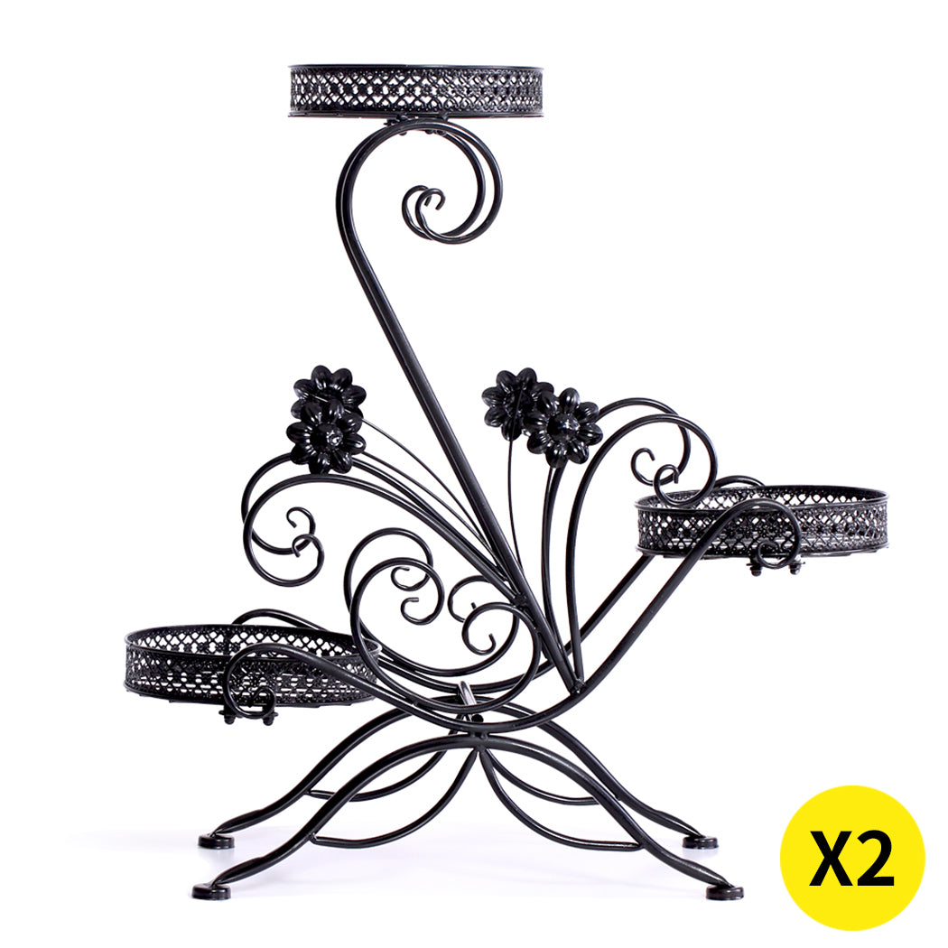 Levede Plant Stand Outdoor Indoor Metal Black-1942353737502822400