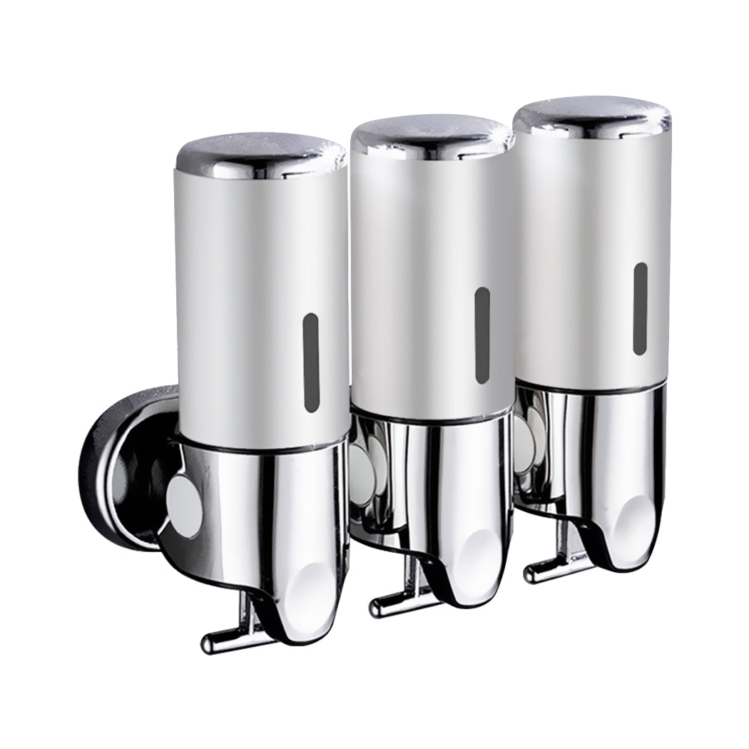 3 Bottles Bathroom Shower Soap Dispenser Silver-1942353194017492992