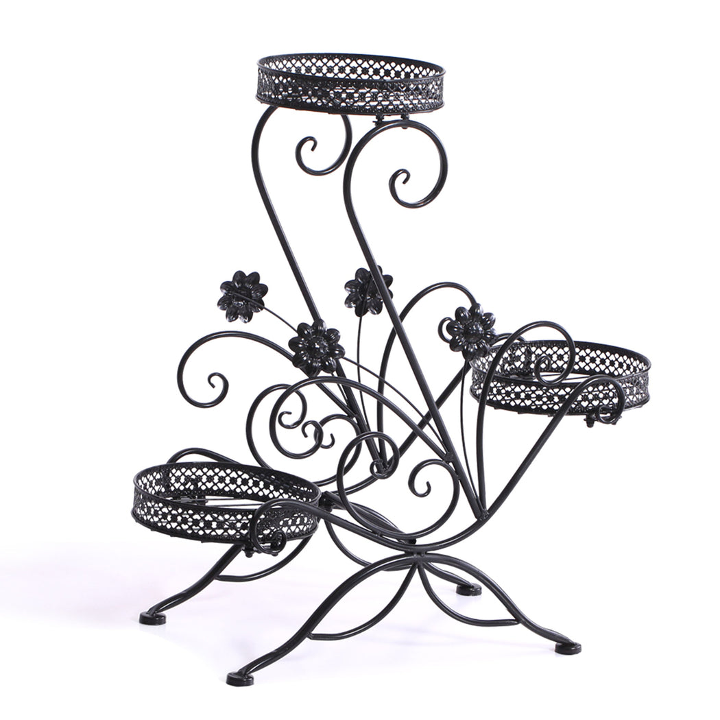 Levede Plant Stand Outdoor Indoor Metal Black-1942353790611099648