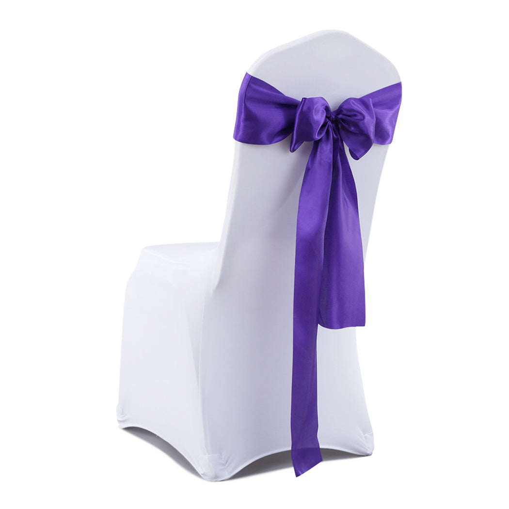 50x Table Runners Coloured Satin Chair Eggplant-1942353140808552449