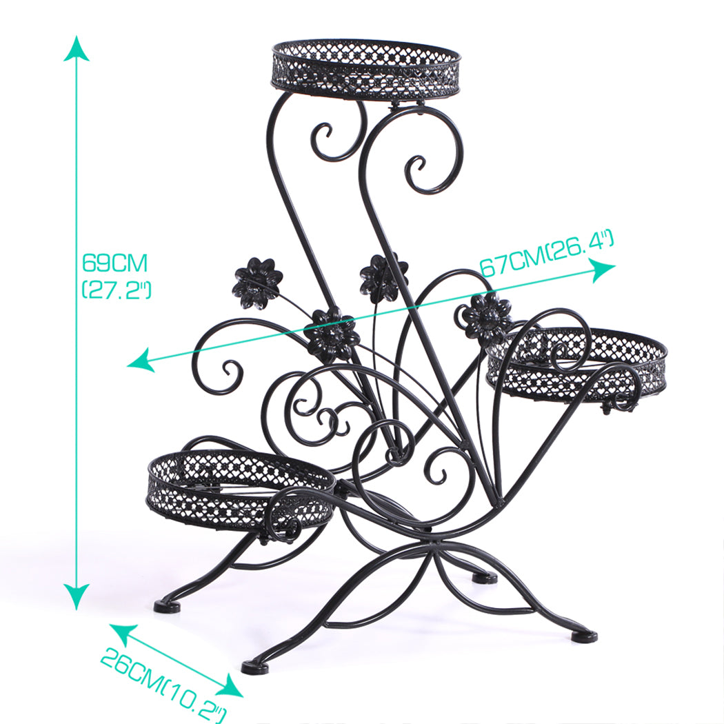 Levede Plant Stand Outdoor Indoor Metal Black-1942353790611099650