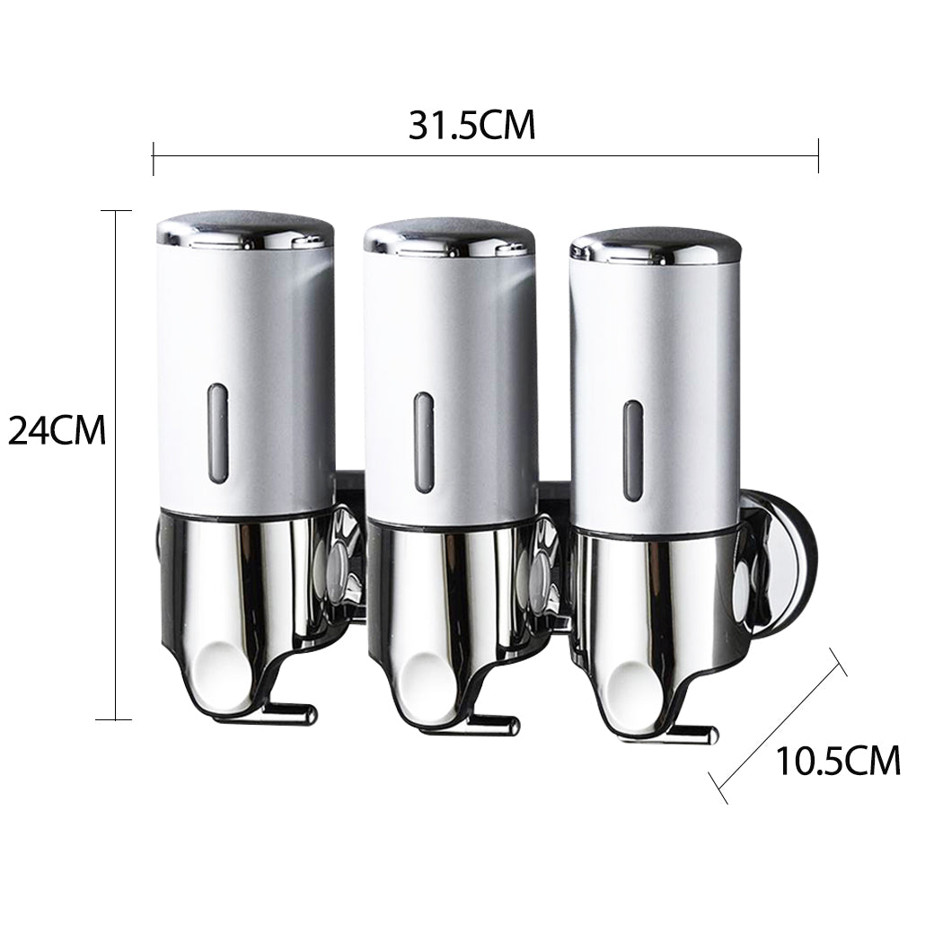 3 Bottles Bathroom Shower Soap Dispenser Silver-1942353194017492994