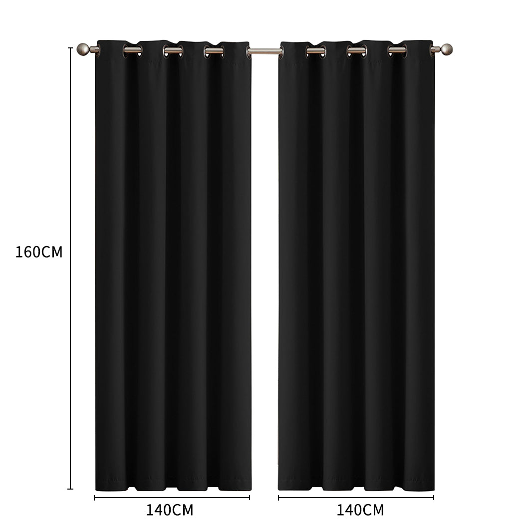 2x Blockout Curtains Panels 3 Layers Black CD1003-140X230-BK-1942353378969522178