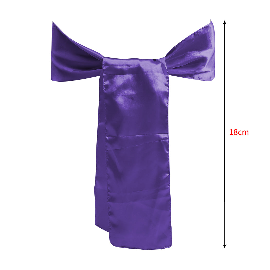 50x Table Runners Coloured Satin Chair Eggplant-1942353140808552450