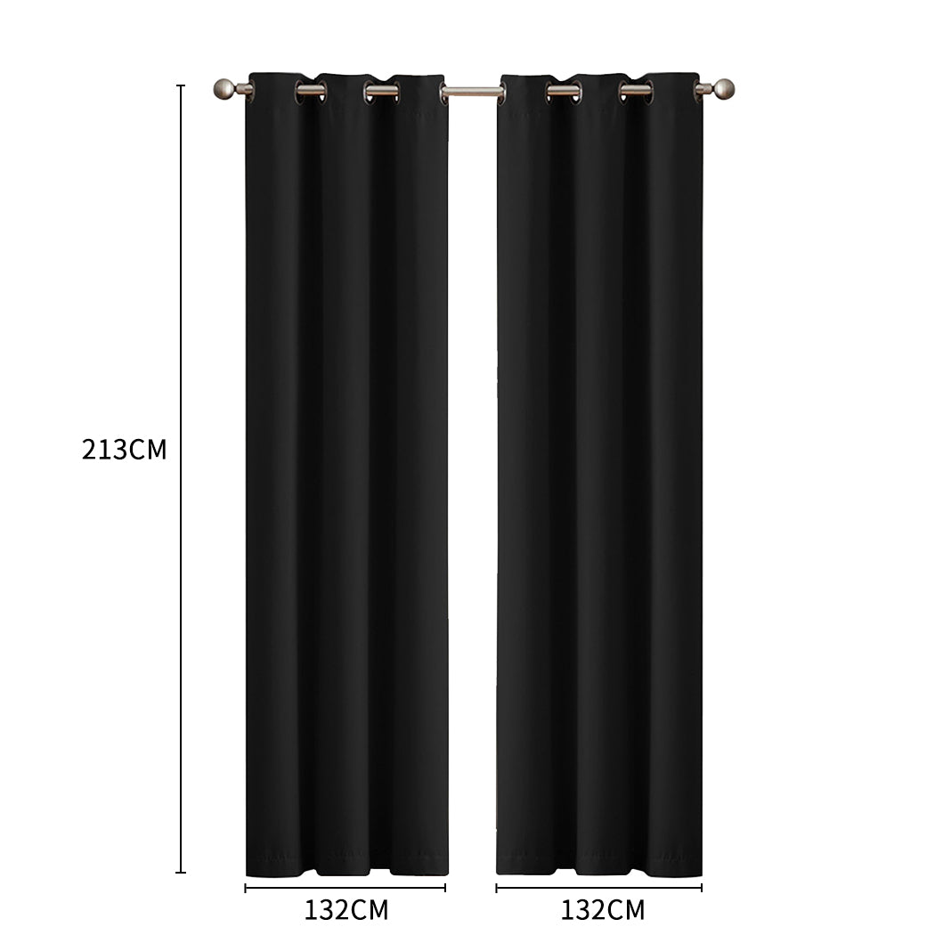 2x Blockout Curtains Panels 3 Layers Black-1942353378260684802
