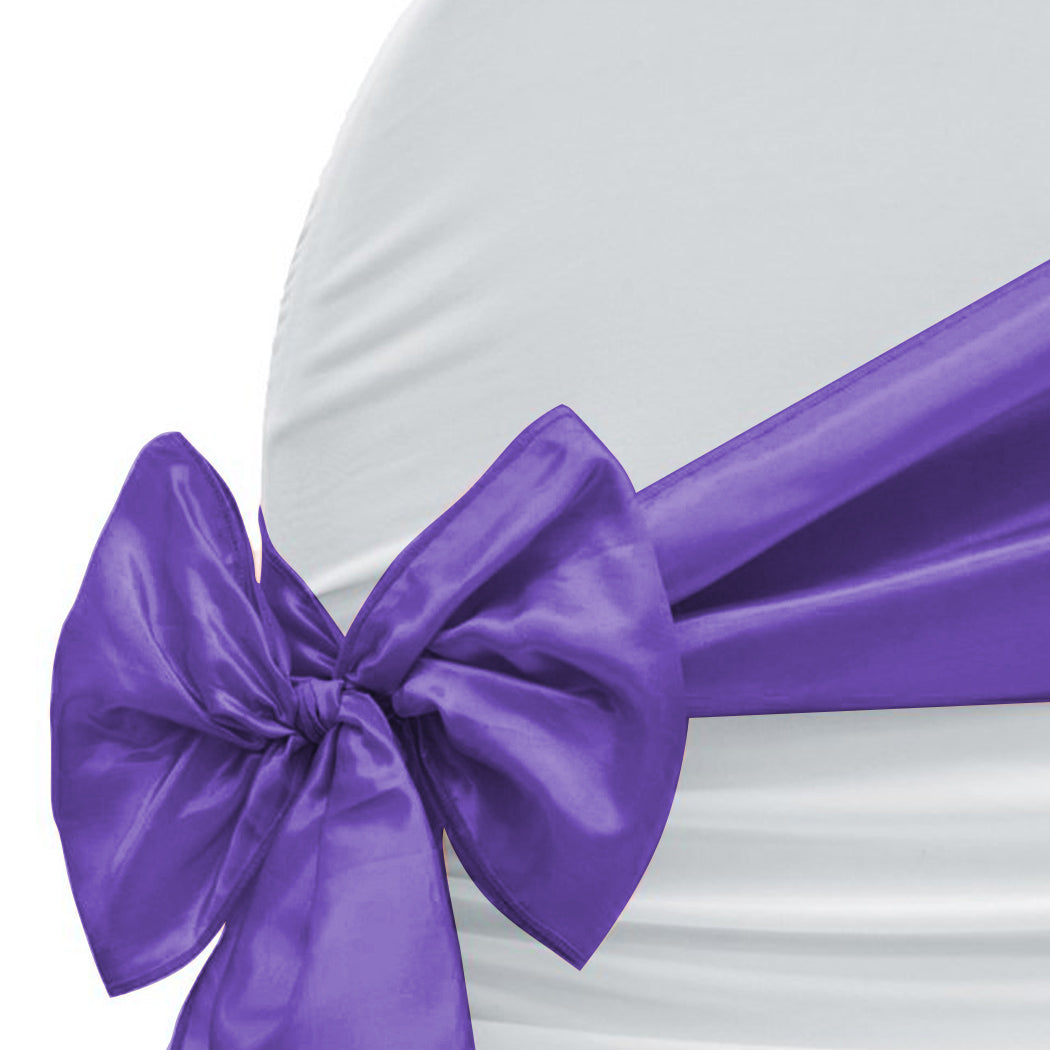 50x Table Runners Coloured Satin Chair Eggplant-1942353140808552453