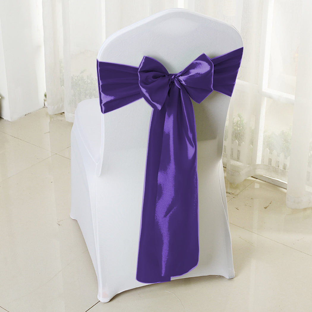 50x Table Runners Coloured Satin Chair Eggplant-1942353140808552455