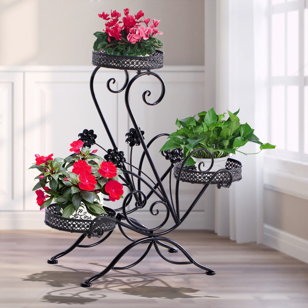 Levede Plant Stand Outdoor Indoor Metal Black-1942353790611099655