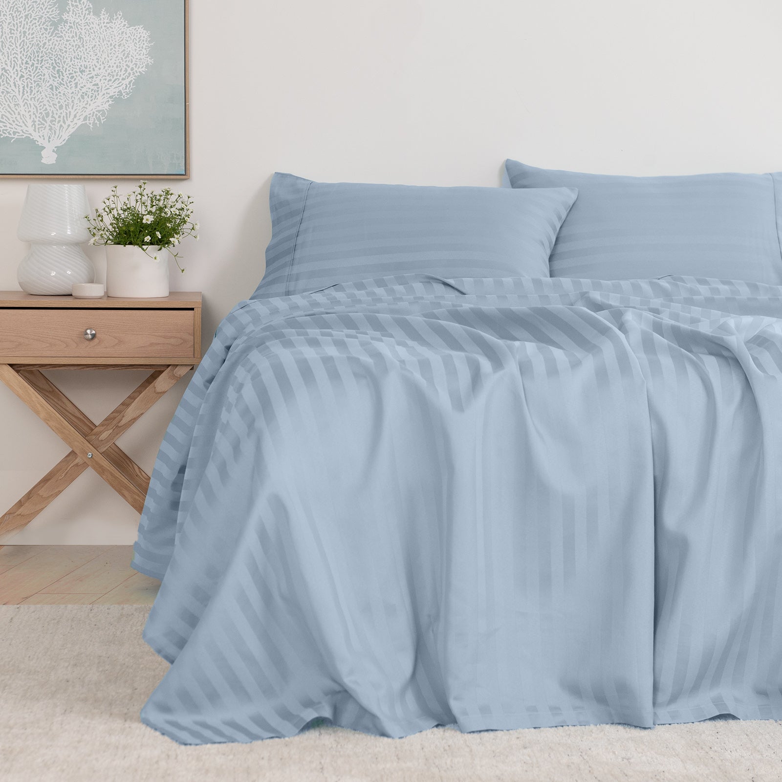 Royal Comfort 1200TC COTTON STRIPE -3PC FITTED COMBO SETS QUEEN CHAMBRAY-1927503901494480897