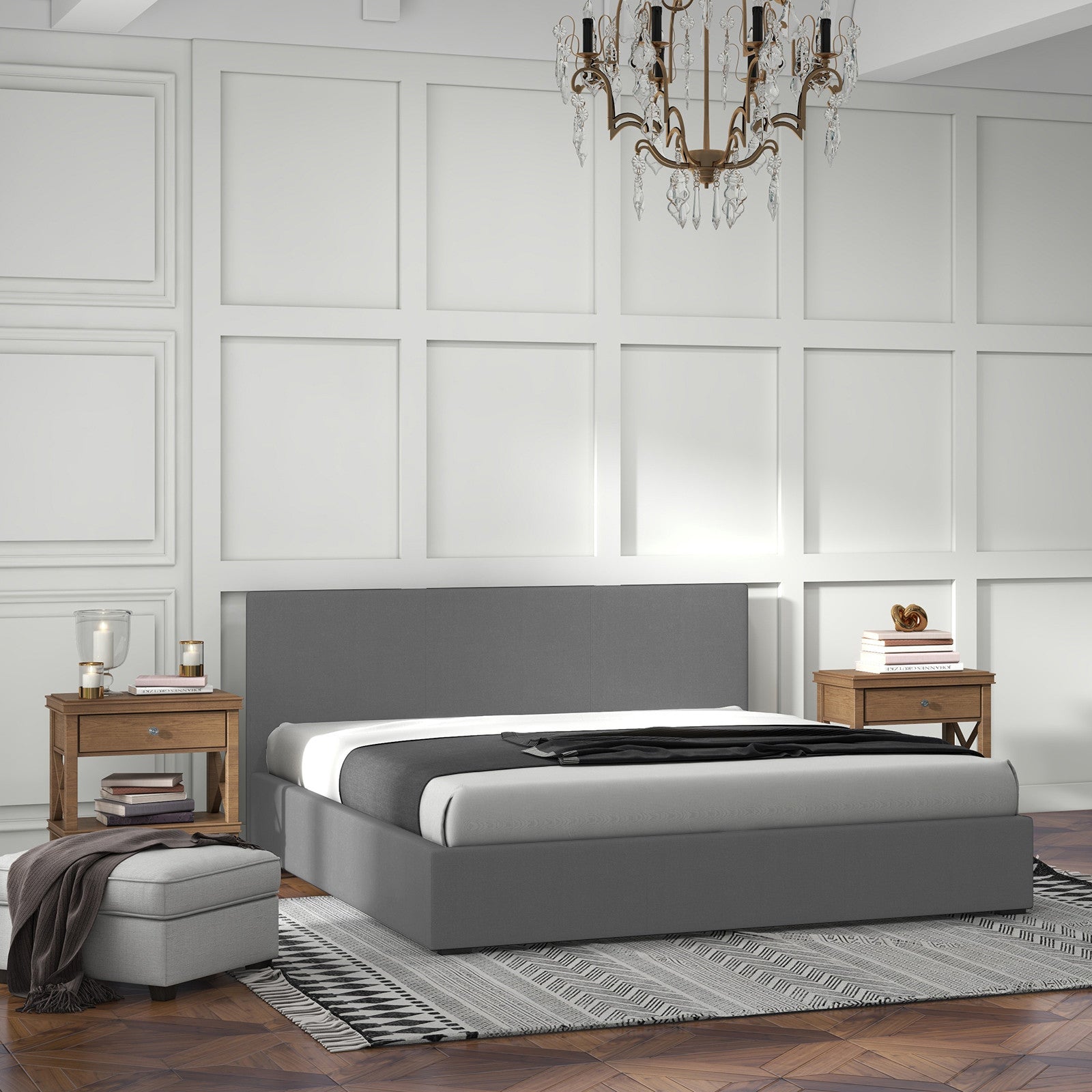 Milano Sienna Luxury Bed with Headboard (Model 2) - Grey No.28 - Double-1927503917265063938
