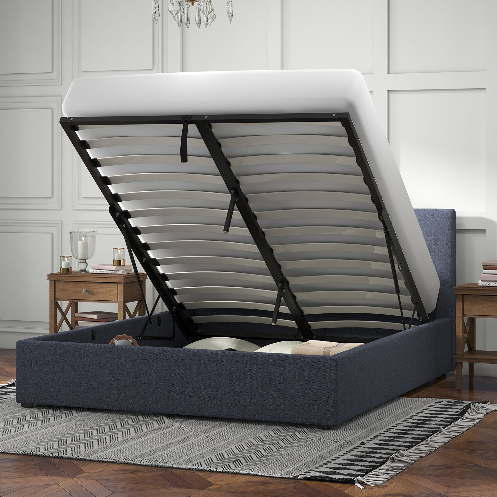 Milano Luxury Gas Lift Bed with Headboard (Model 1) - Charcoal No.35 - King-1940198429397487617