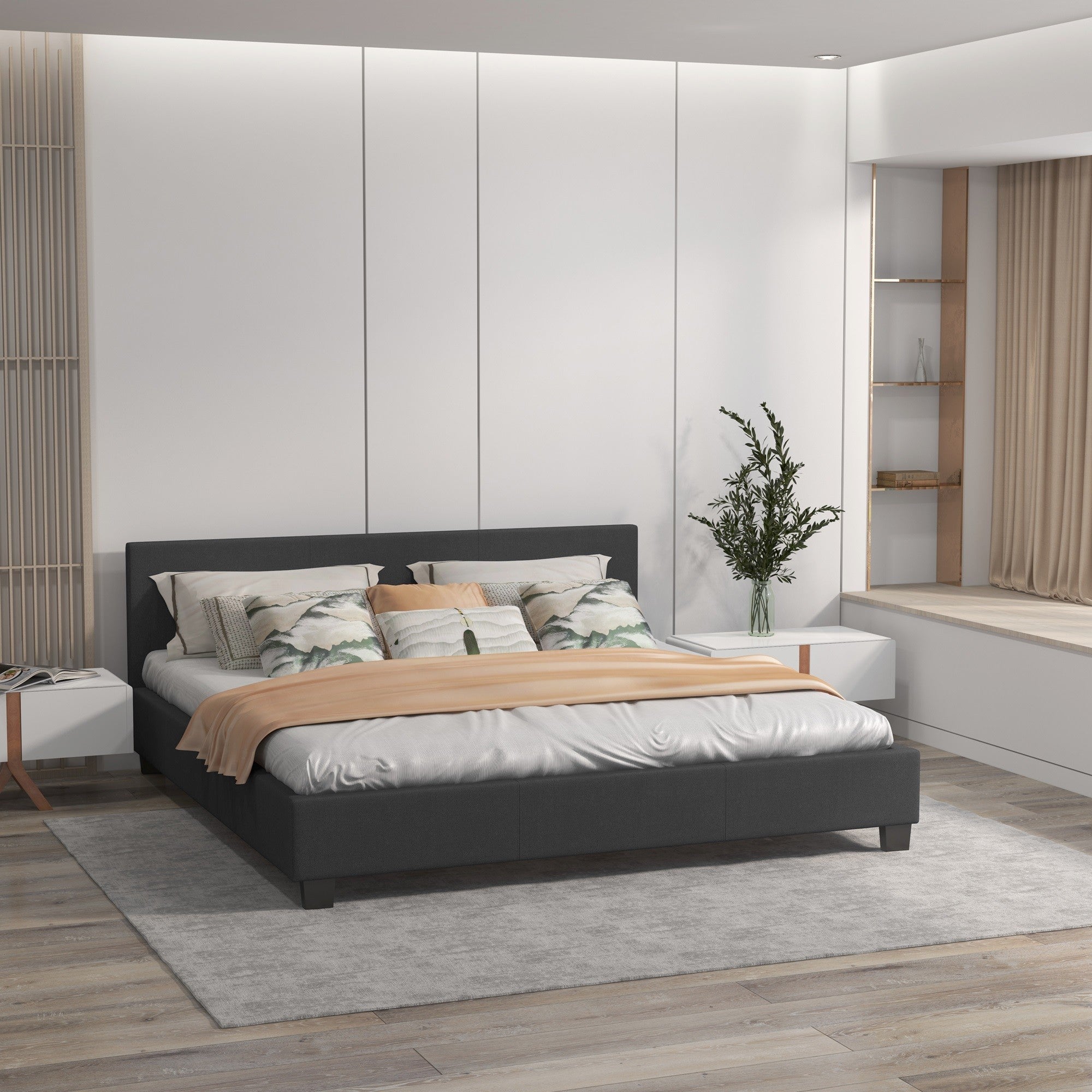 Milano Sienna Luxury Bed with Headboard (Model 2) - Charcoal No.35 - King Single-1940198431519805440