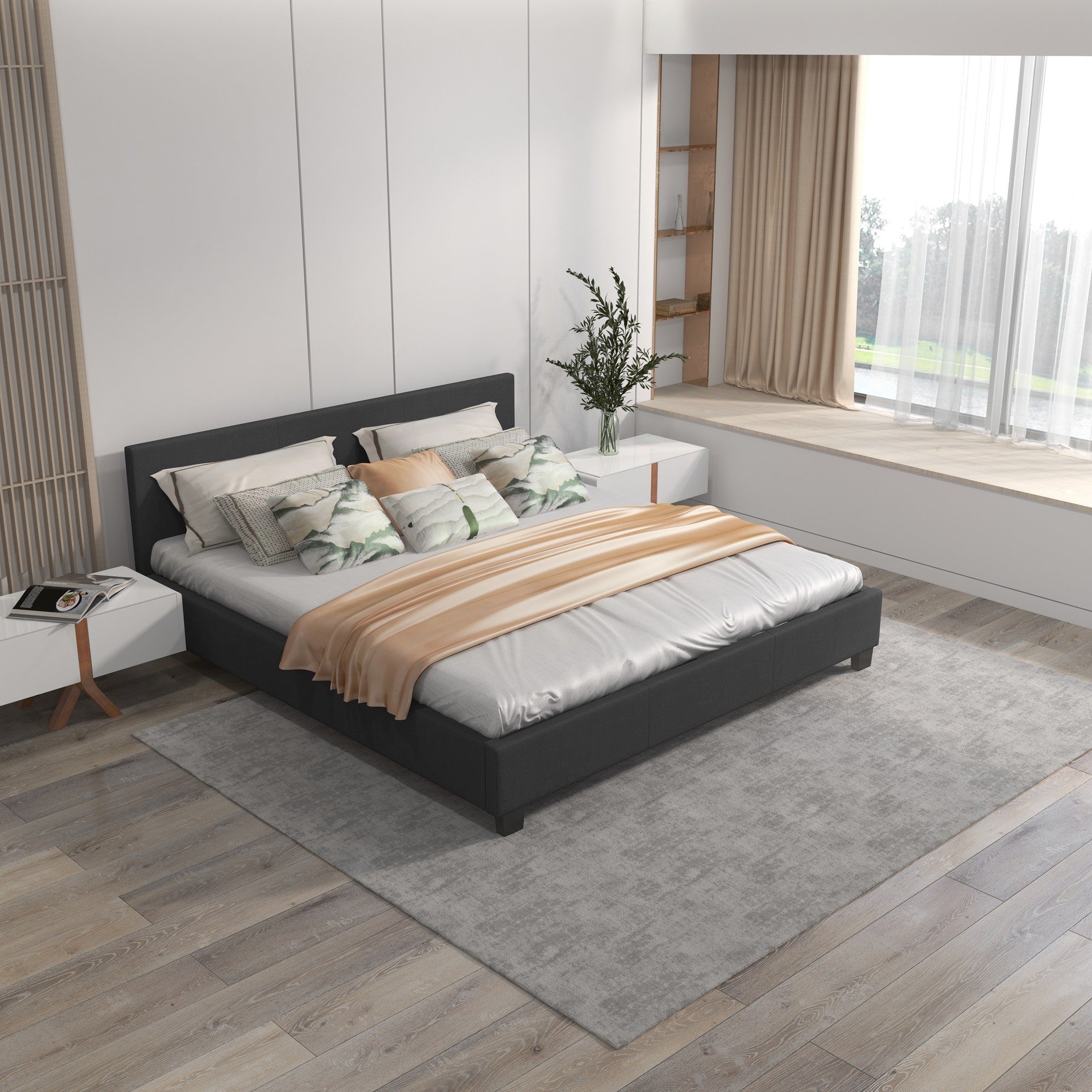 Milano Sienna Luxury Bed with Headboard (Model 2) - Charcoal No.35 - King Single-1940198431519805443