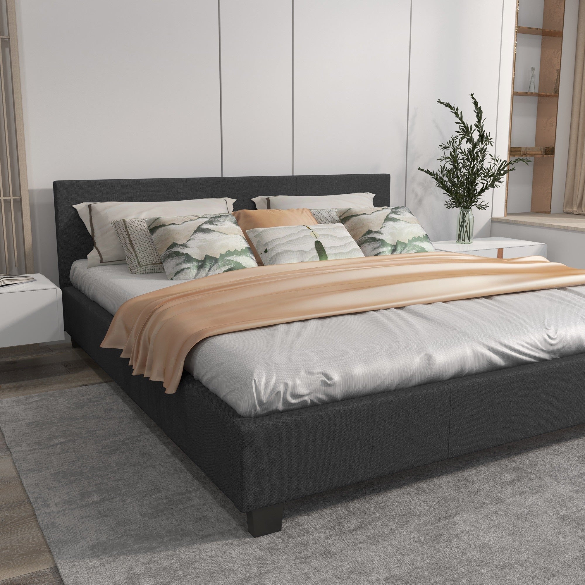 Milano Sienna Luxury Bed with Headboard (Model 2) - Charcoal No.35 - King Single-1940198431519805444