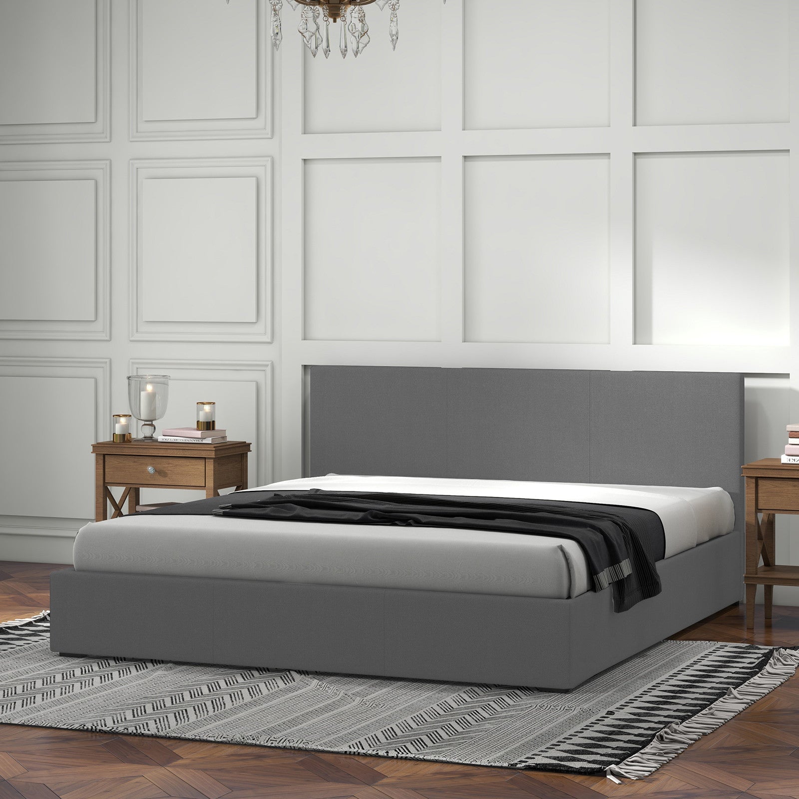 Milano Luxury Gas Lift Bed with Headboard (Model 1) - Grey No.28 - Queen-1927503918670155777