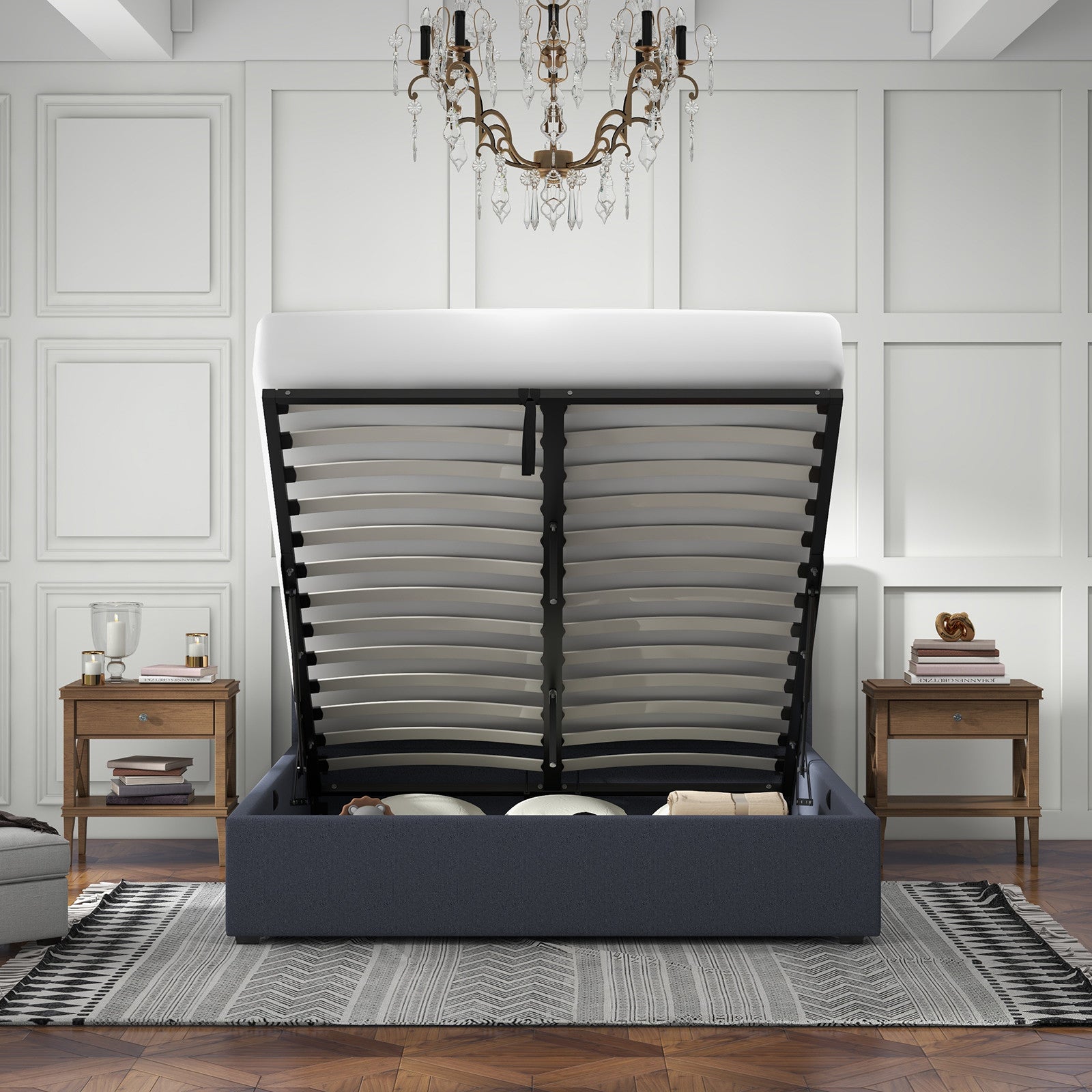 Milano Luxury Gas Lift Bed with Headboard (Model 1) - Charcoal No.35 - Single-1940198434539704322