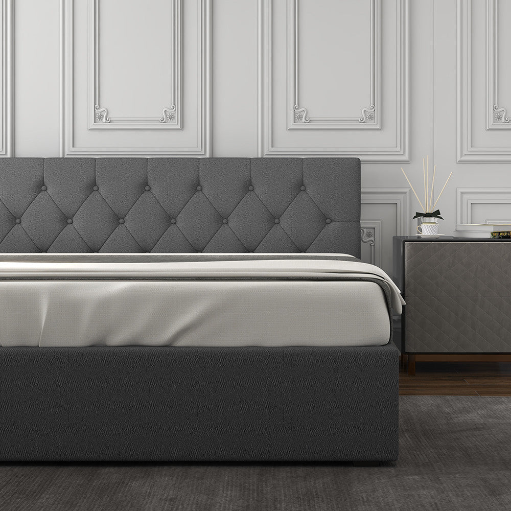 Milano Capri Luxury Gas Lift Bed With Headboard (Model 3) - Grey No.28 - Single-1927503919534182402
