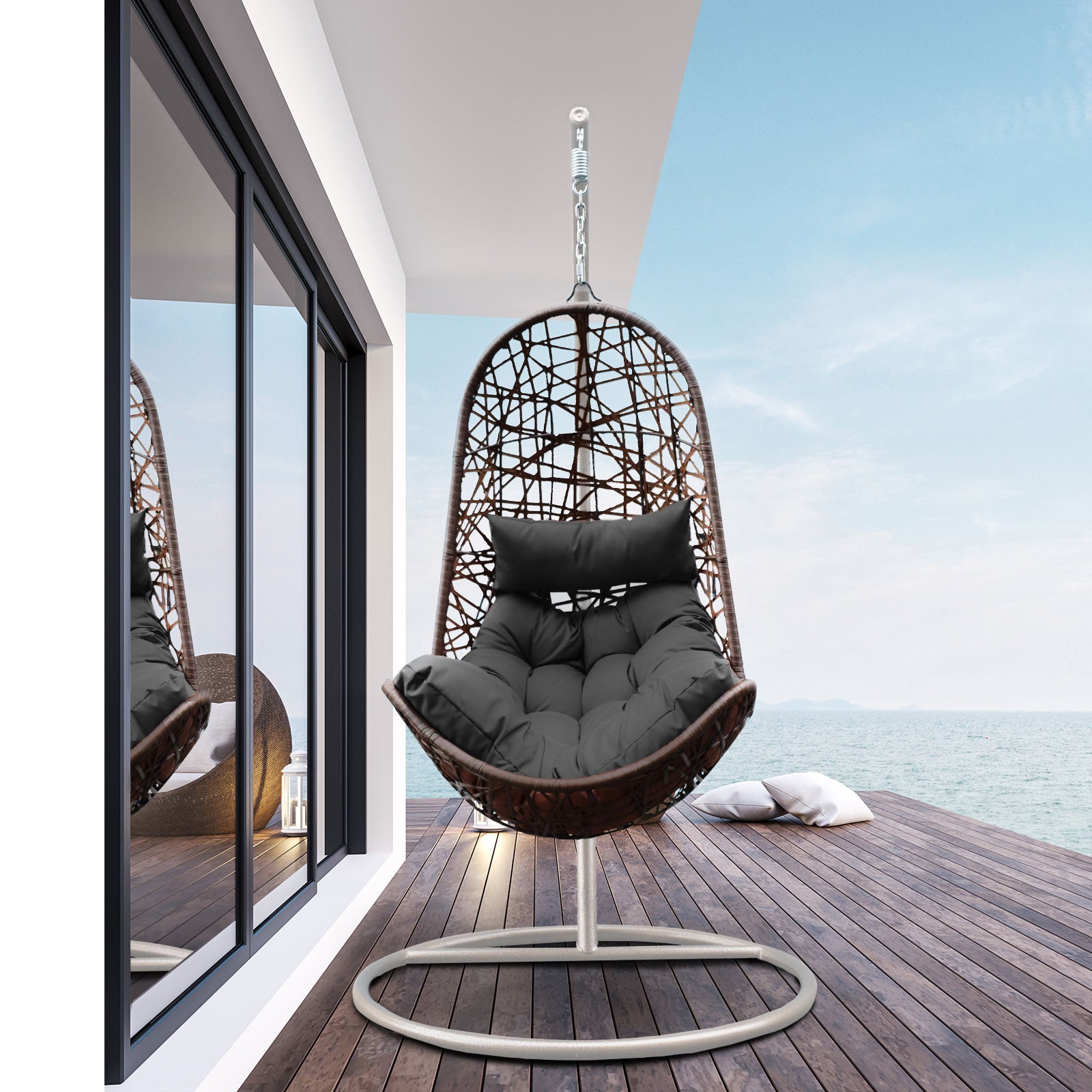 Arcadia Furniture Egg Chair - Oatmeal and Grey-1927503928019259392