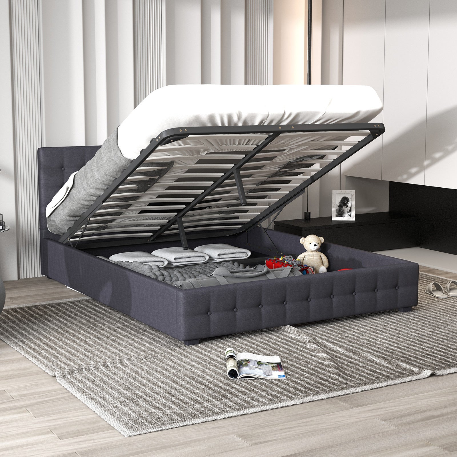 Milano Decor Eden Gas Lift Bed - Dark Grey - Queen-1940198428814479363