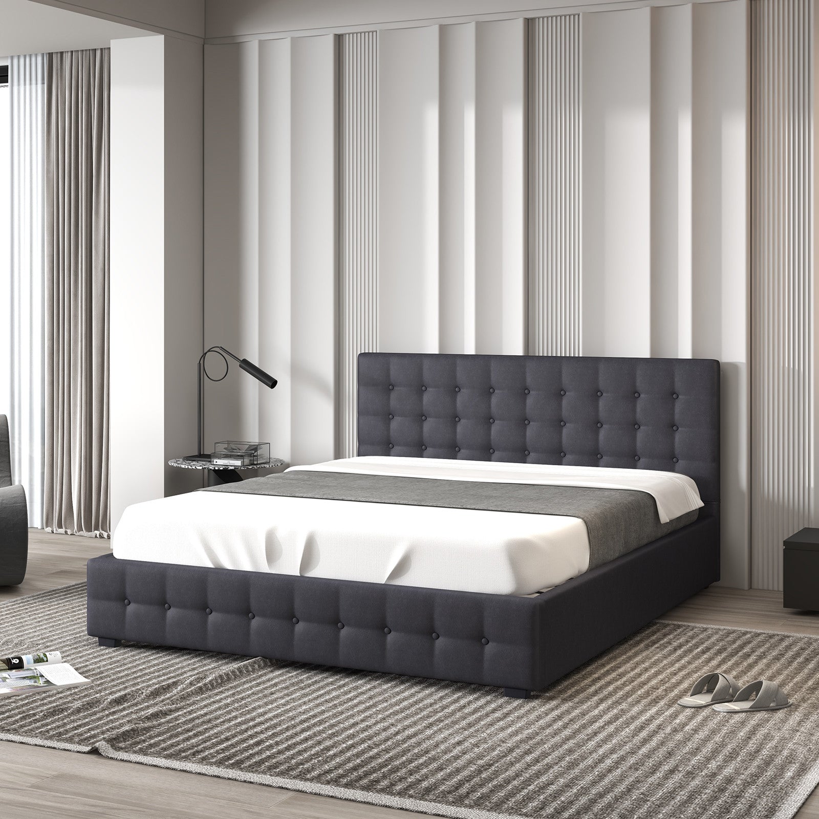 Milano Decor Eden Gas Lift Bed - Dark Grey - King-1940198447110033409