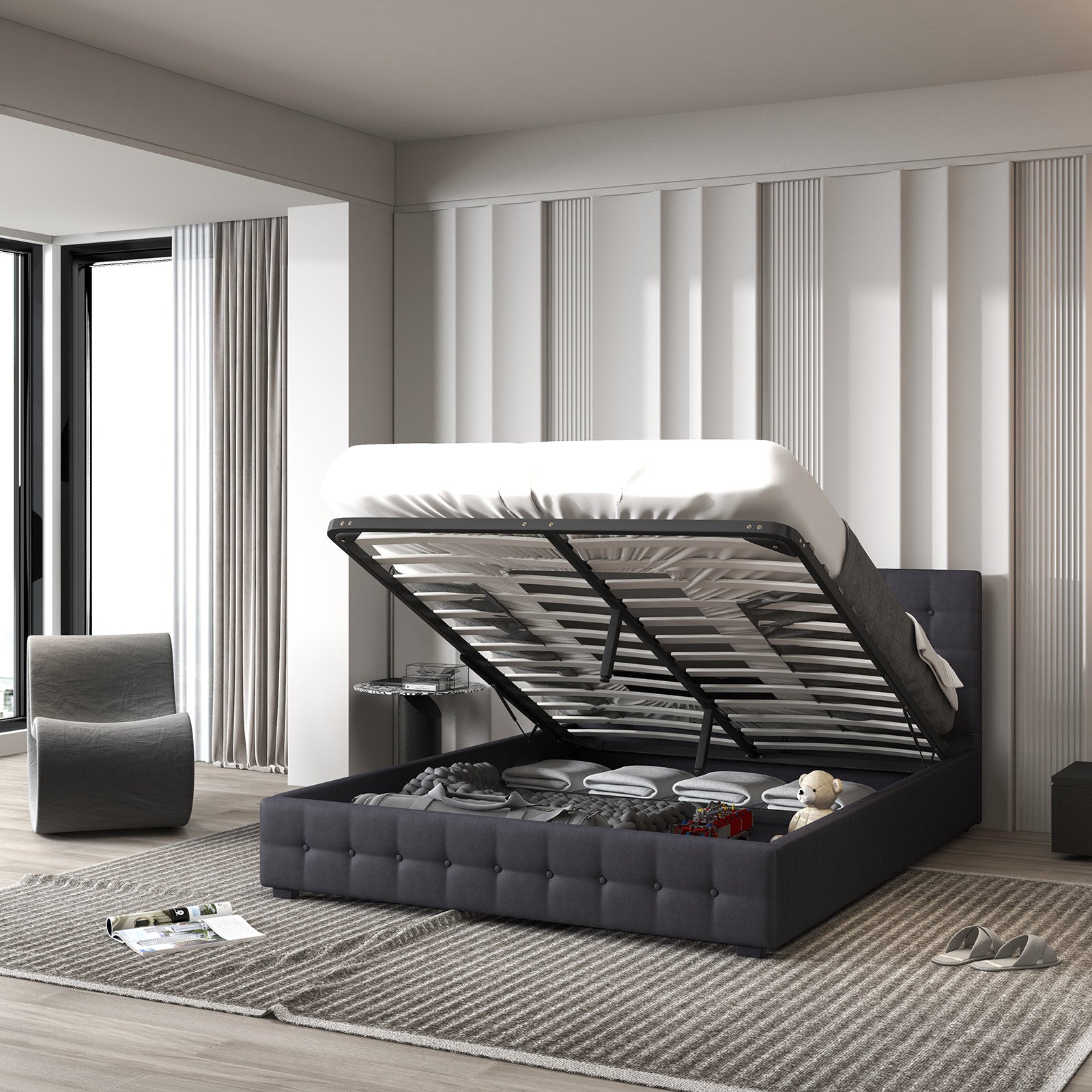 Milano Decor Eden Gas Lift Bed - Dark Grey - King-1940198447110033410
