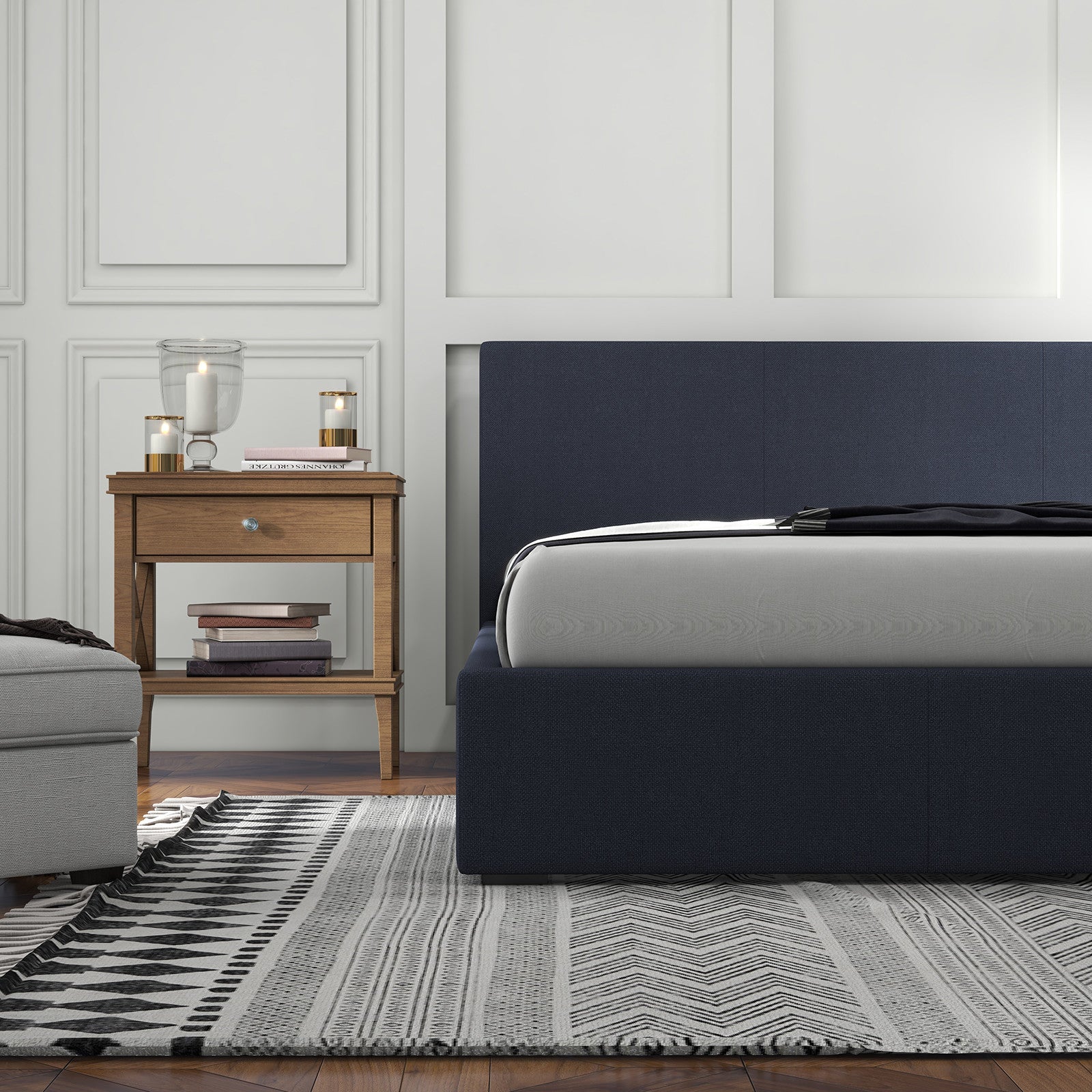 Milano Luxury Gas Lift Bed with Headboard (Model 1) - Charcoal No.35 - Queen-1927503920918302723