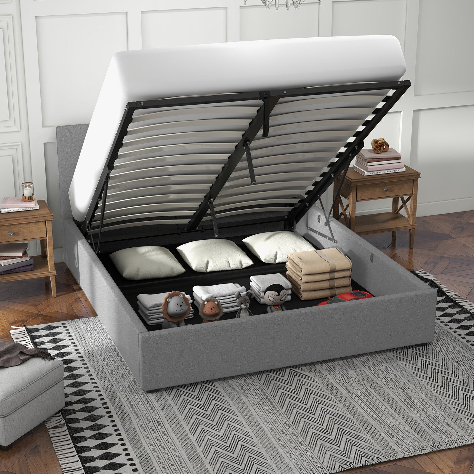 Milano Luxury Gas Lift Bed with Headboard (Model 1) - Grey No.28 - King-1940198441057652738