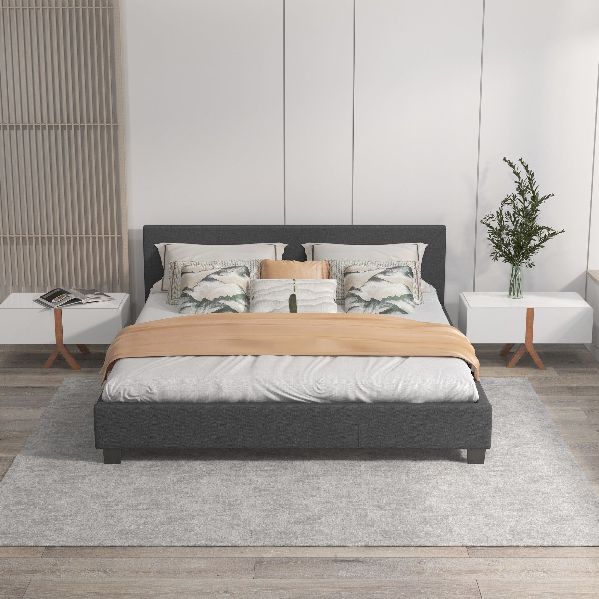 Milano Sienna Luxury Bed with Headboard (Model 2) - Charcoal No.35 - Double-1927503921820078082