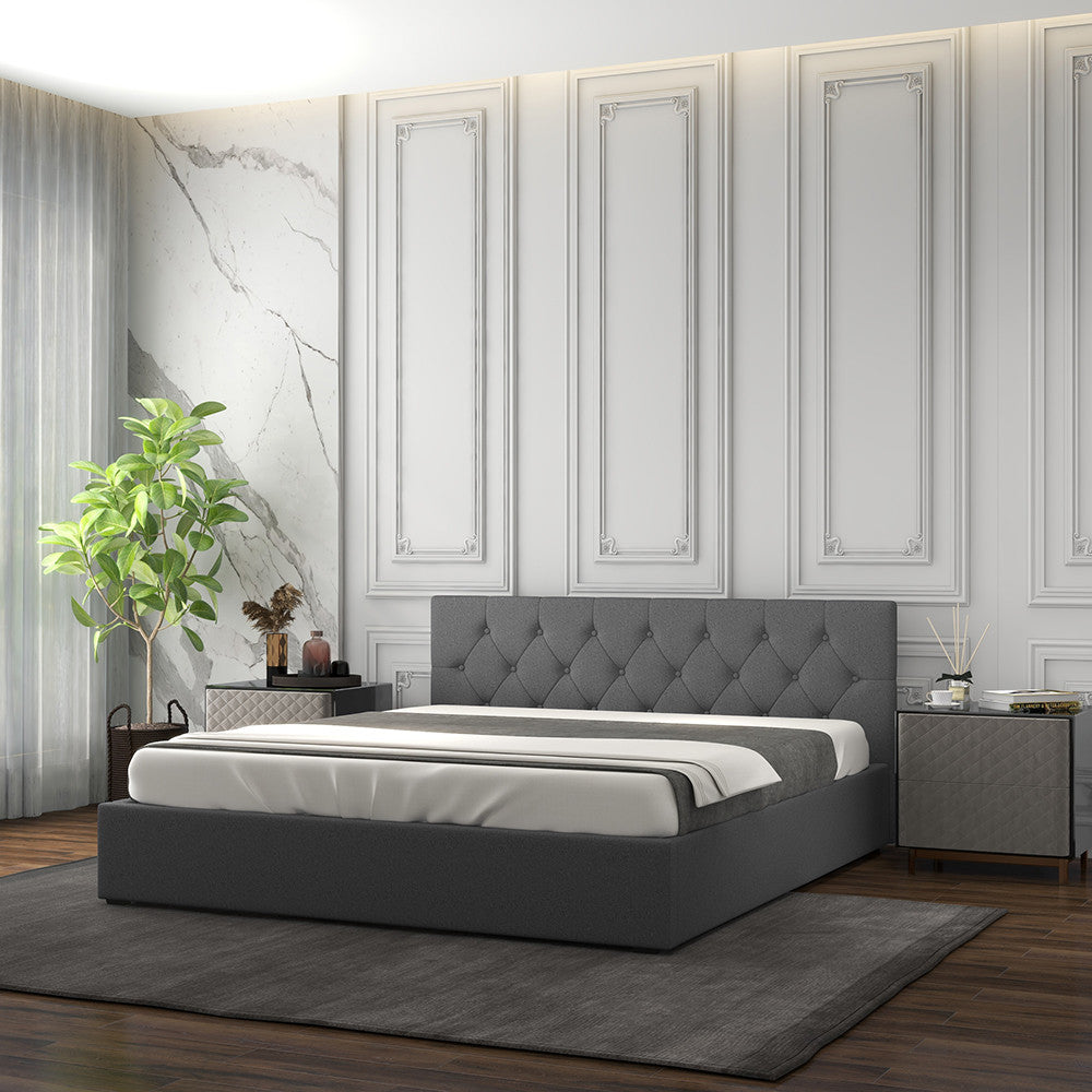 Milano Capri Luxury Gas Lift Bed With Headboard (Model 3) - Grey No.28 - King Single-1940198438557847553