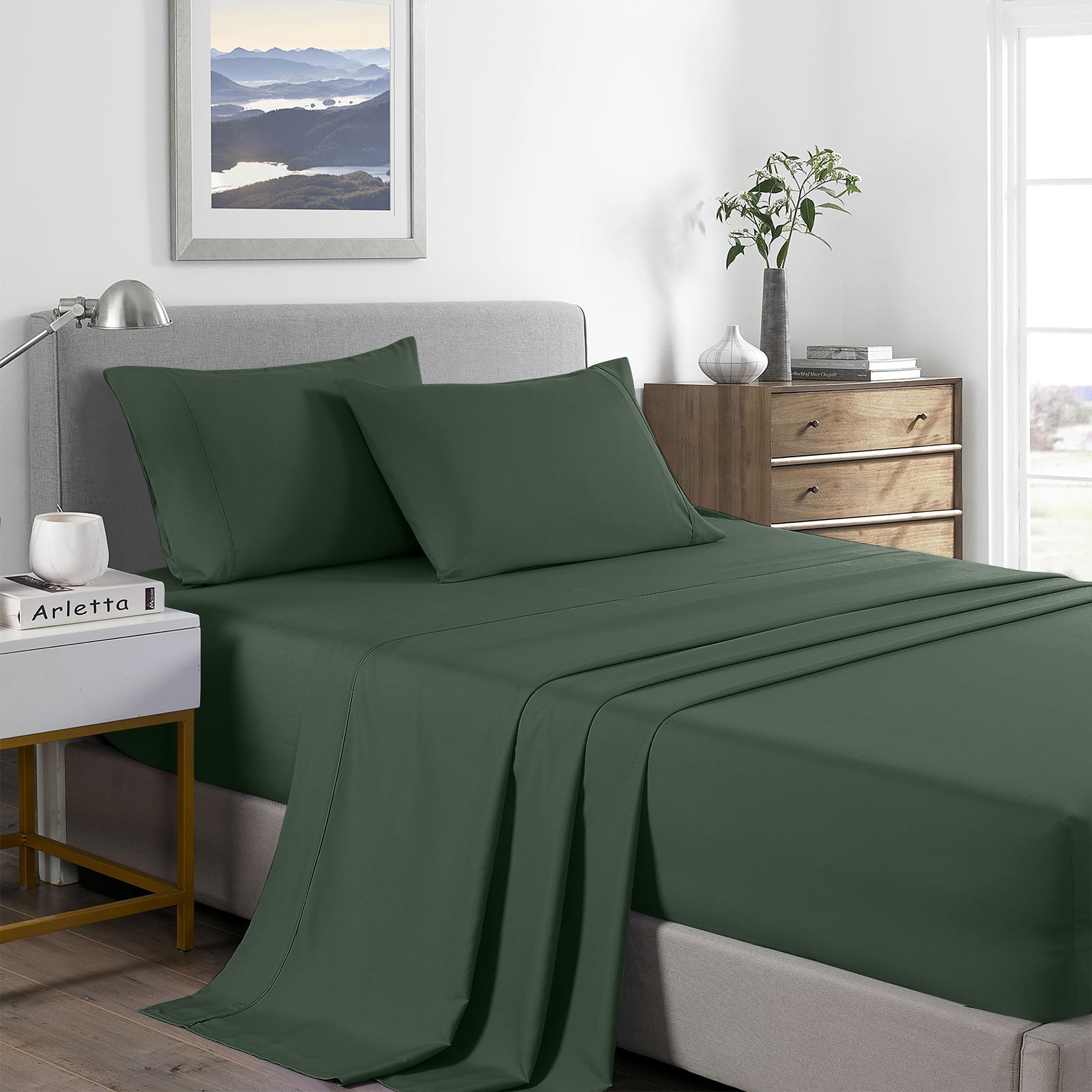 Royal Comfort Bamboo Cooling 2000TC Sheet Set Queen - Olive-1927503903608410112
