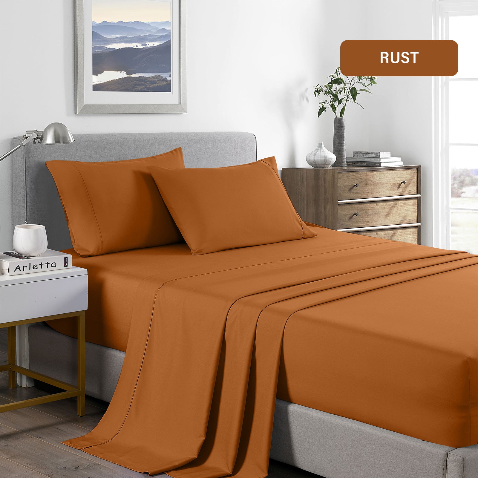 Royal Comfort Bamboo Cooling 2000TC Sheet Set King  - Rust-1927503903784570884