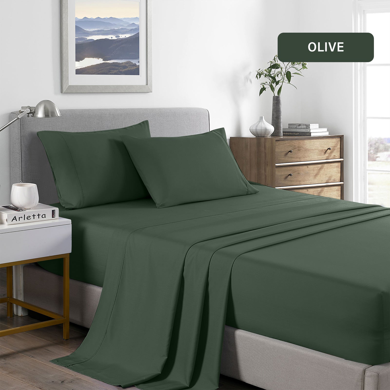 Royal Comfort Bamboo Cooling 2000TC Sheet Set King - Olive-1927503904036229124
