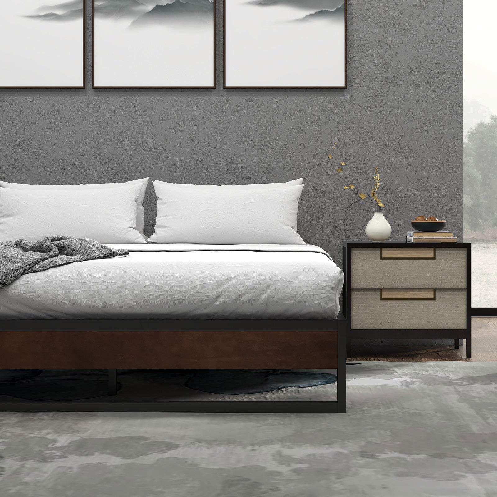 Sorrento Metal and Wood bed base - Queen-1927503924332466179