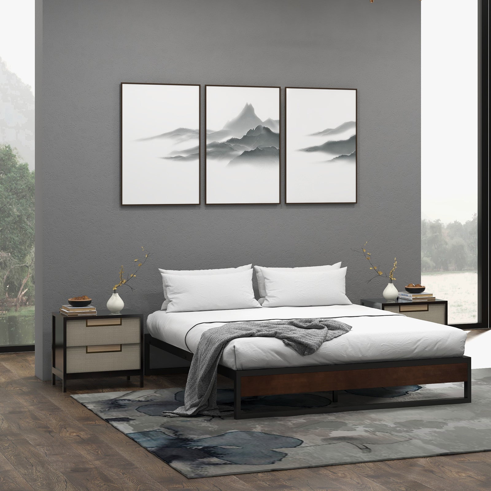 Sorrento Metal and Wood bed base - Queen-1927503924332466180