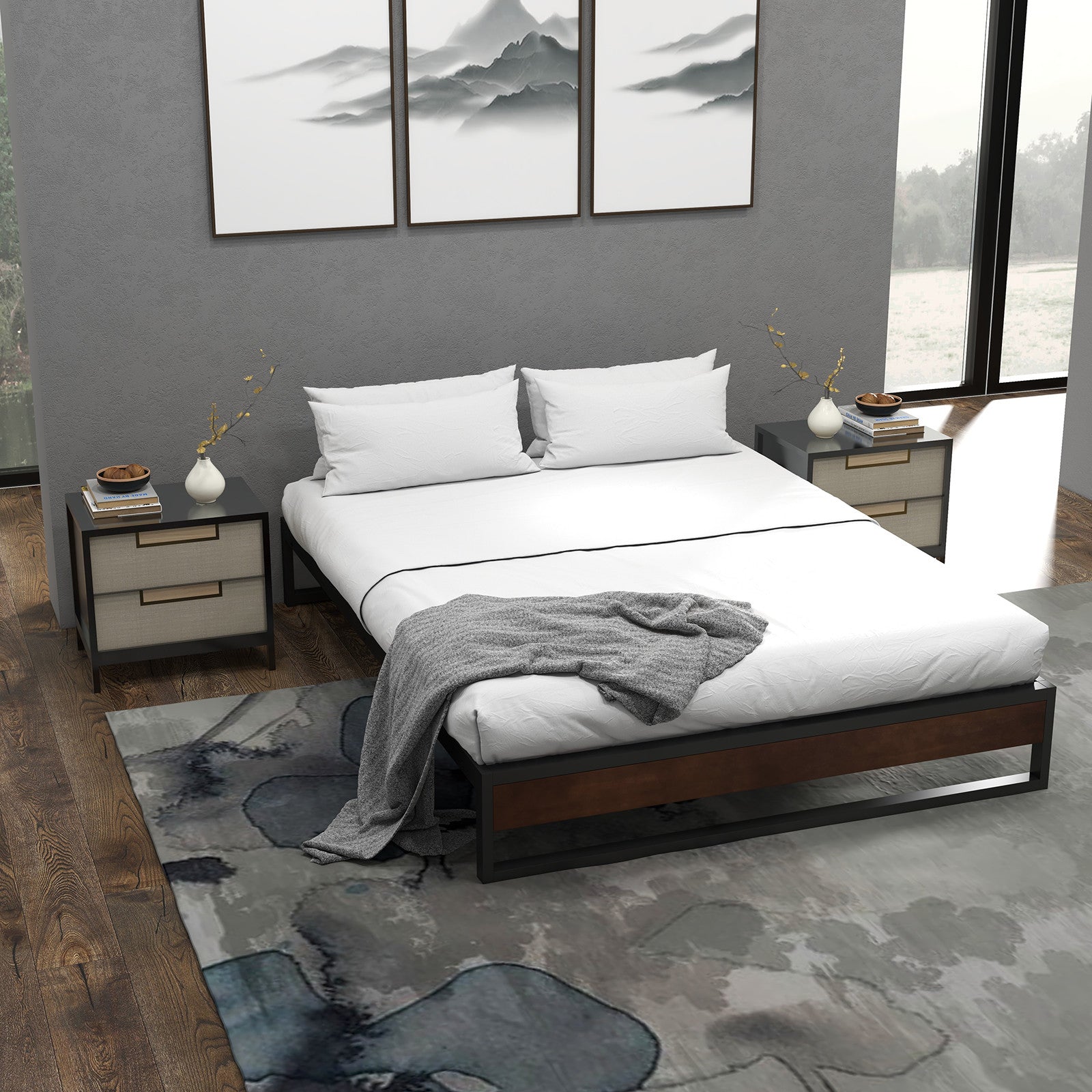 Sorrento Metal and Wood bed base - Queen-1927503924332466181
