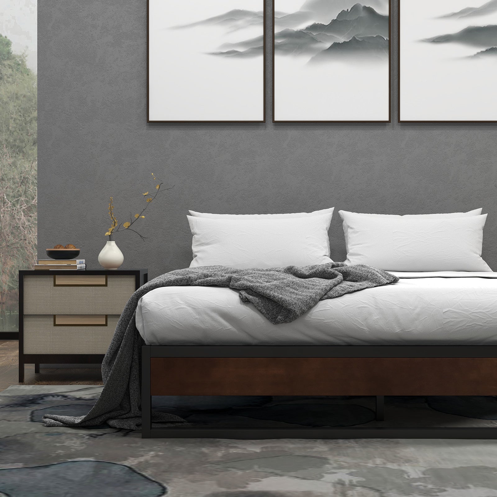 Sorrento Metal and Wood bed base - Queen-1927503924332466182