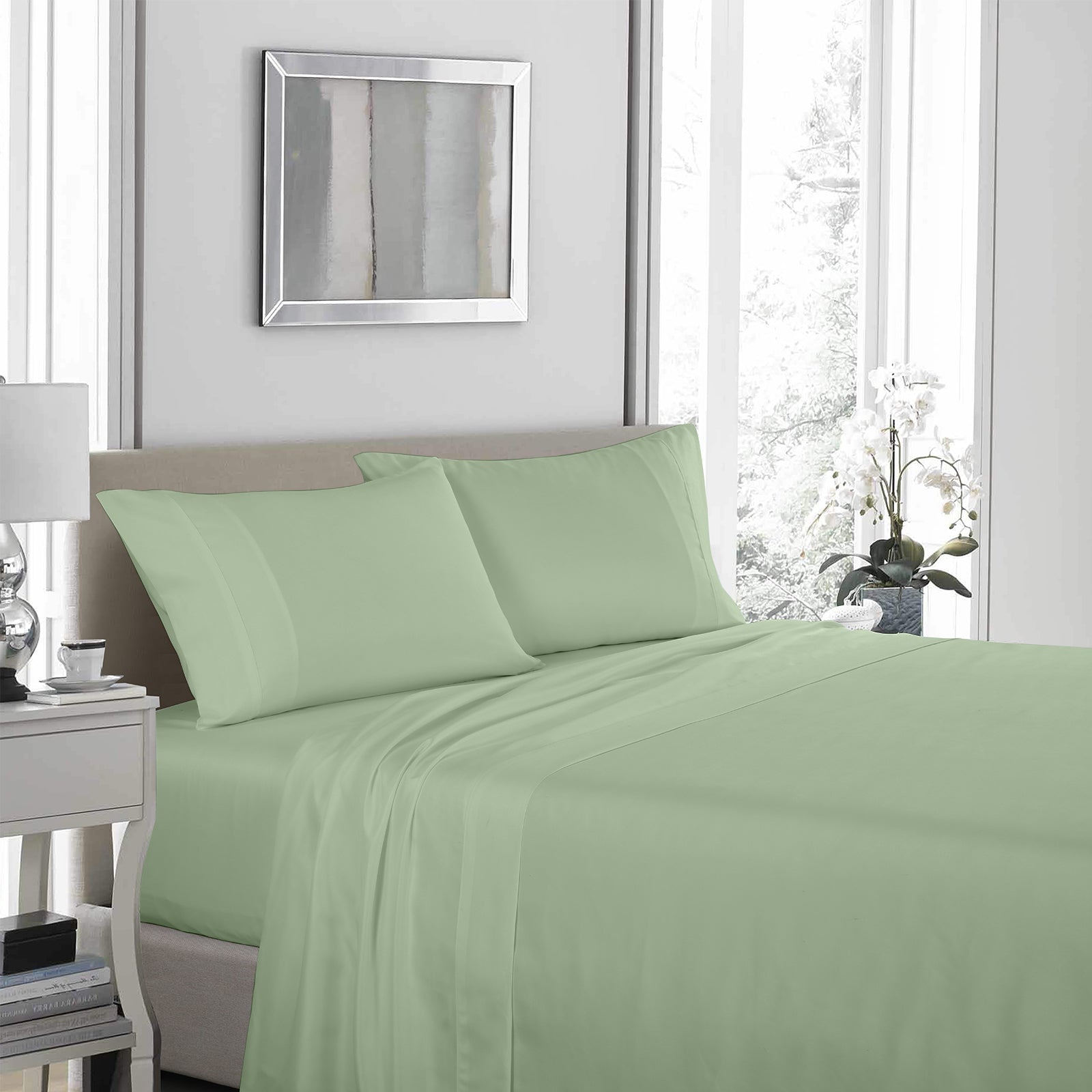 Royal Comfort - 1200TC Ultrasoft 4 Pc Sheet Set - Queen - Sage Green-1943465030855036929