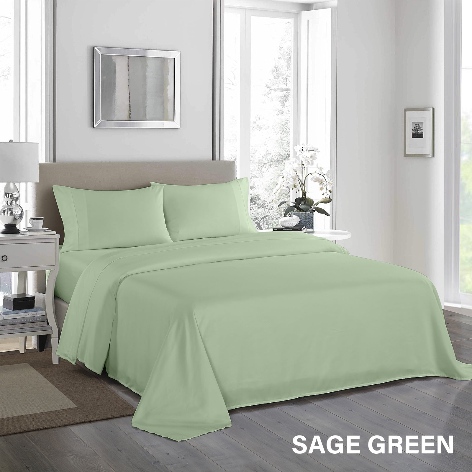 Royal Comfort - 1200TC Ultrasoft 4 Pc Sheet Set - King - Sage Green-1943465031039586309