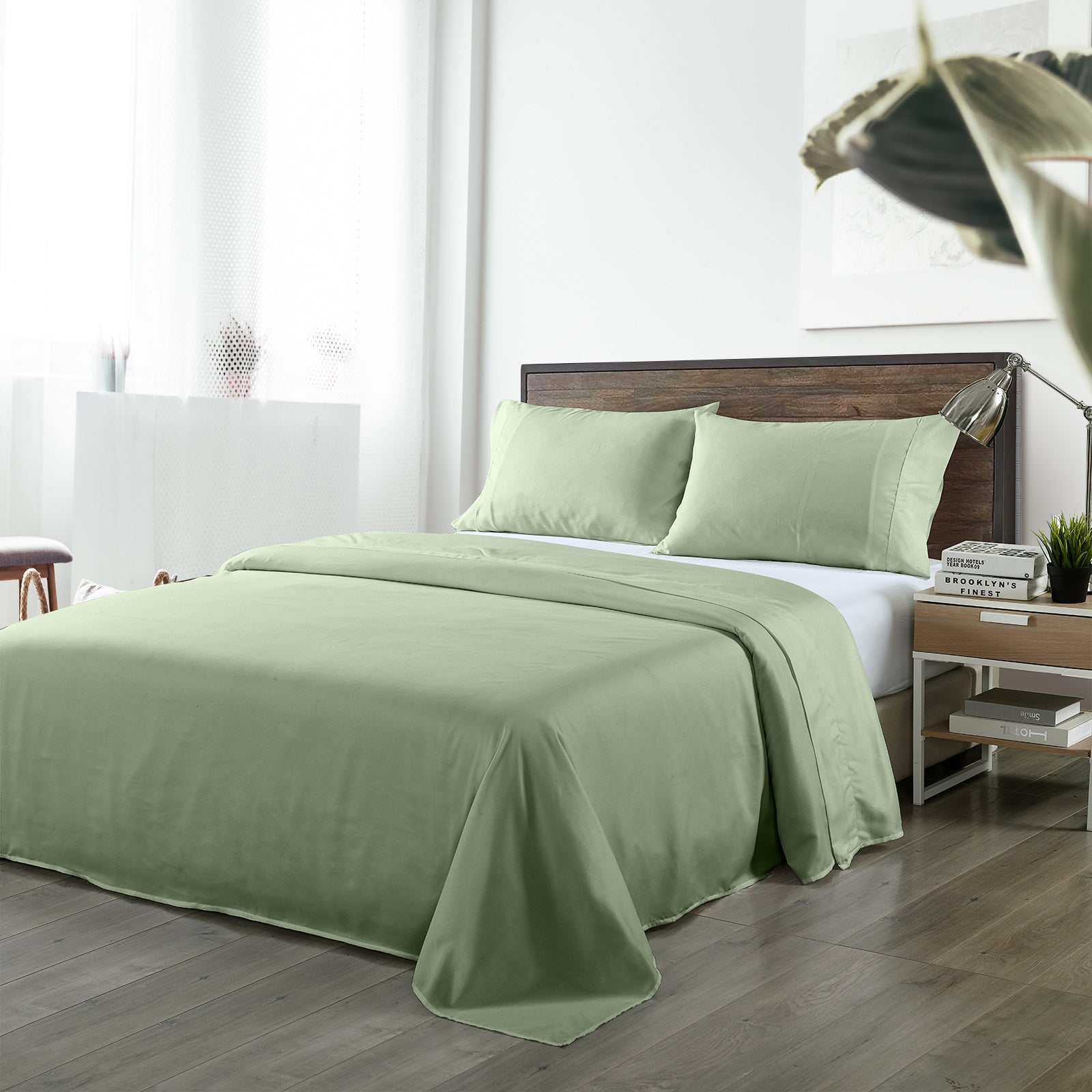 Royal Comfort Blended Bamboo Sheet Set Sage Green - Queen-1940198427698794496