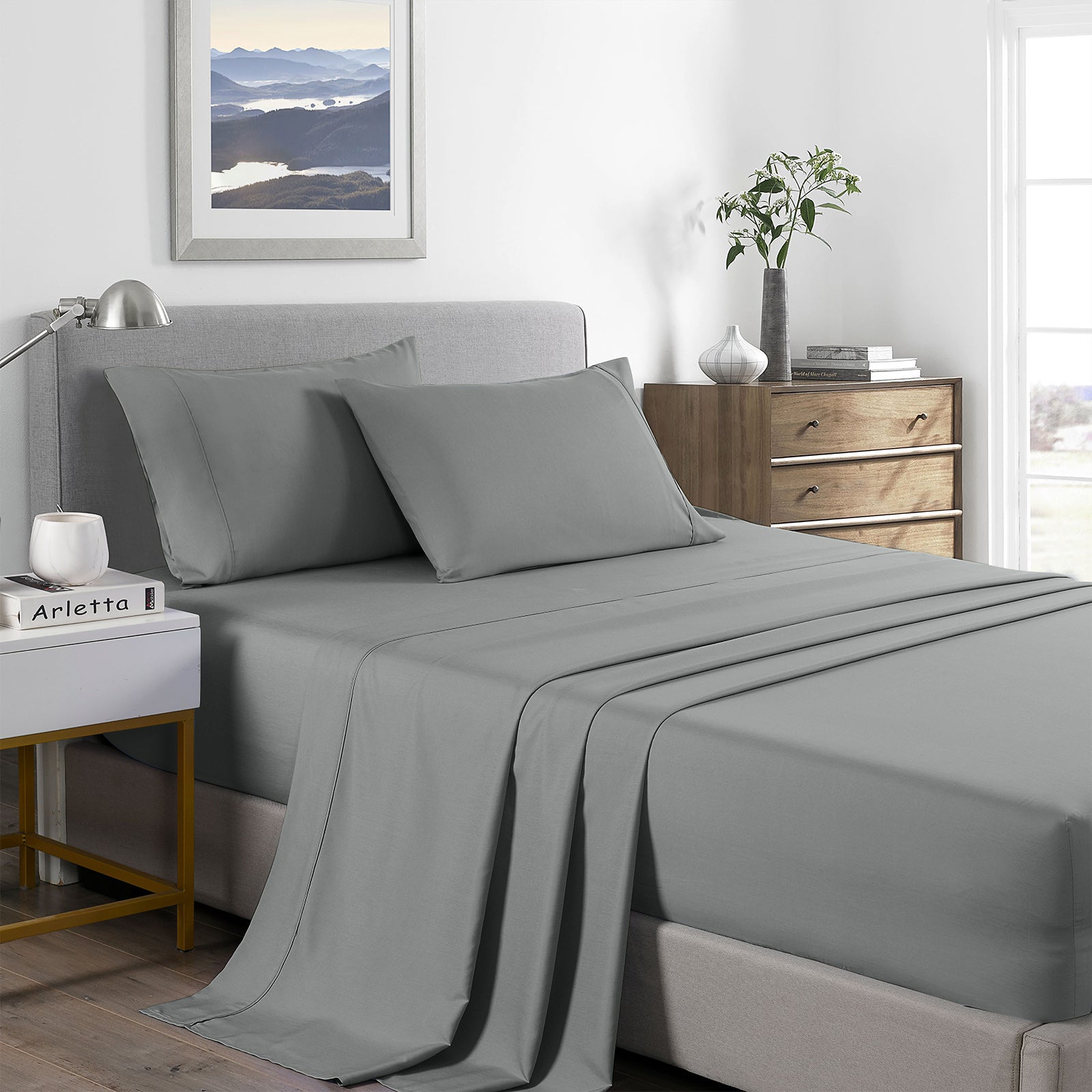 Royal Comfort Bamboo Cooling 2000TC Sheet Set King - Mid Grey-1929686787173781504
