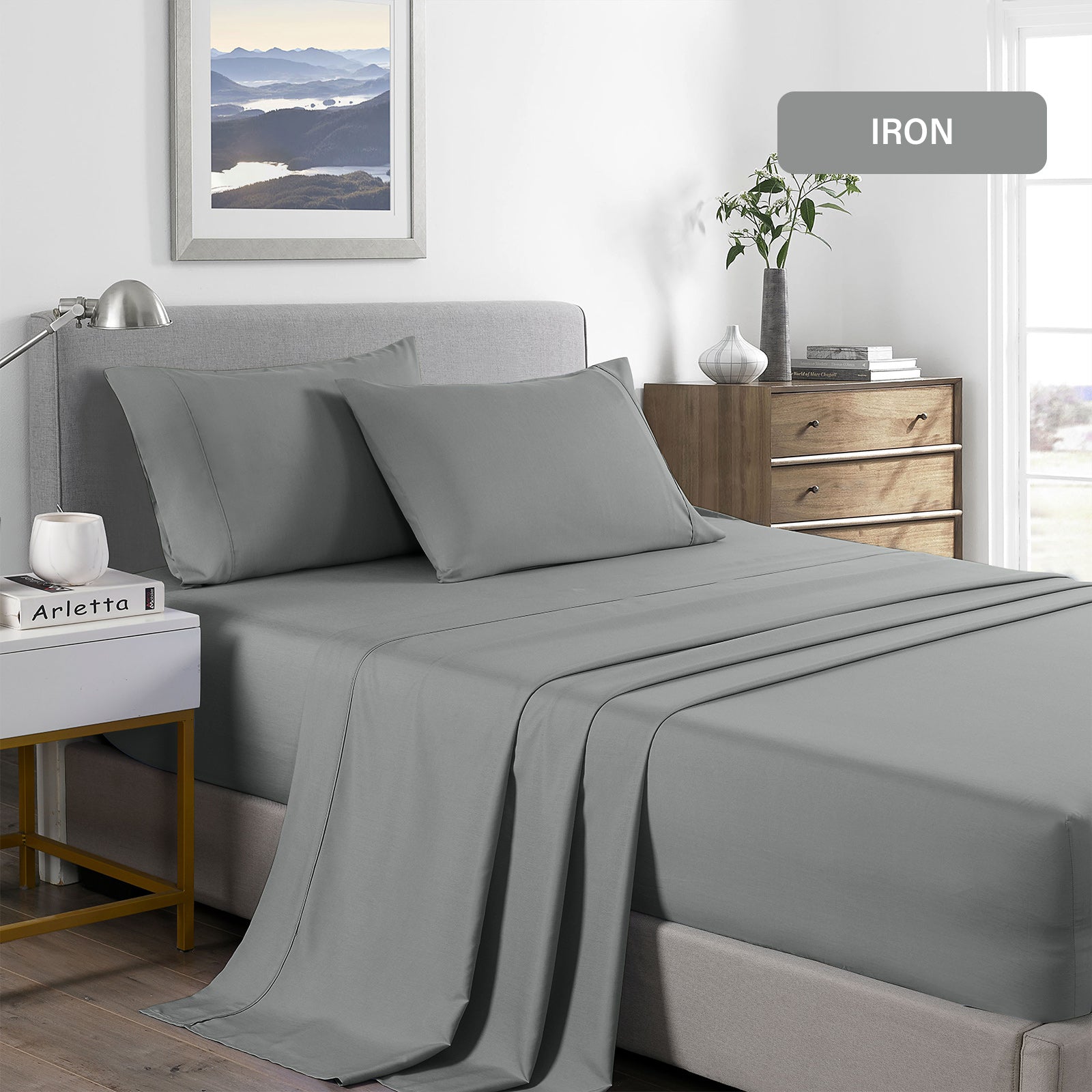 Royal Comfort Bamboo Cooling 2000TC Sheet Set King - Mid Grey-1929686787173781508