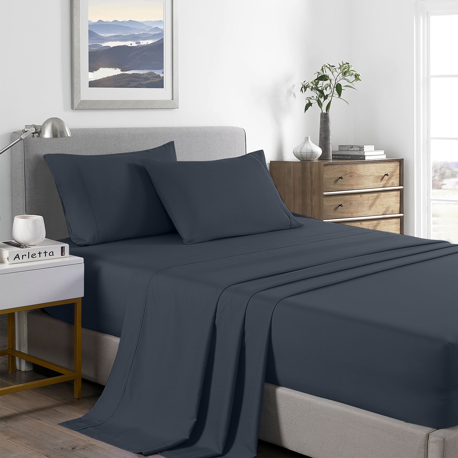 Royal Comfort Bamboo Cooling 2000TC Sheet Set King - Charcoal-1943465032281100288