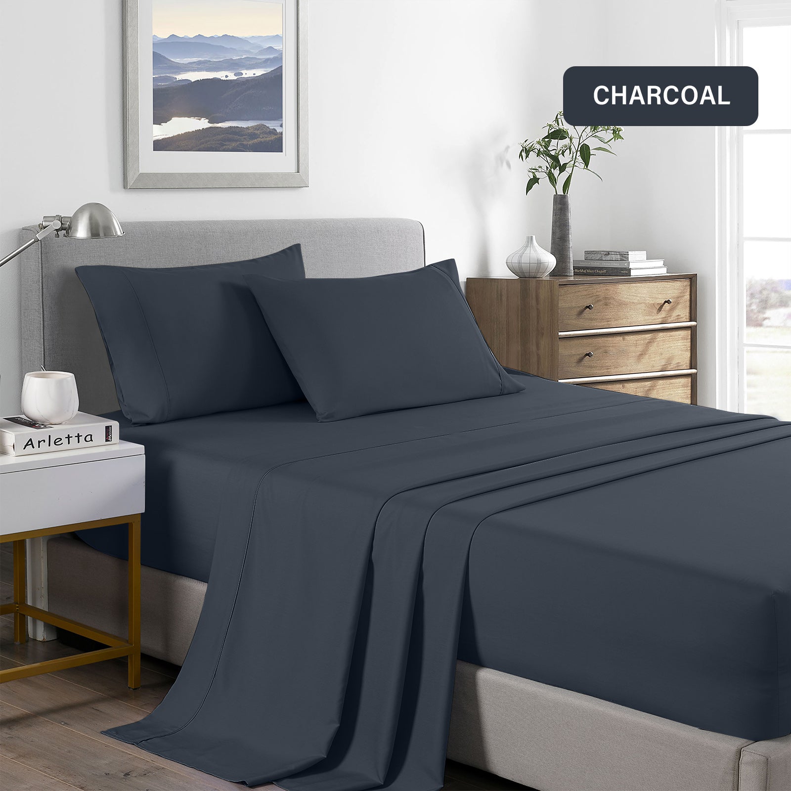 Royal Comfort Bamboo Cooling 2000TC Sheet Set King - Charcoal-1943465032281100292