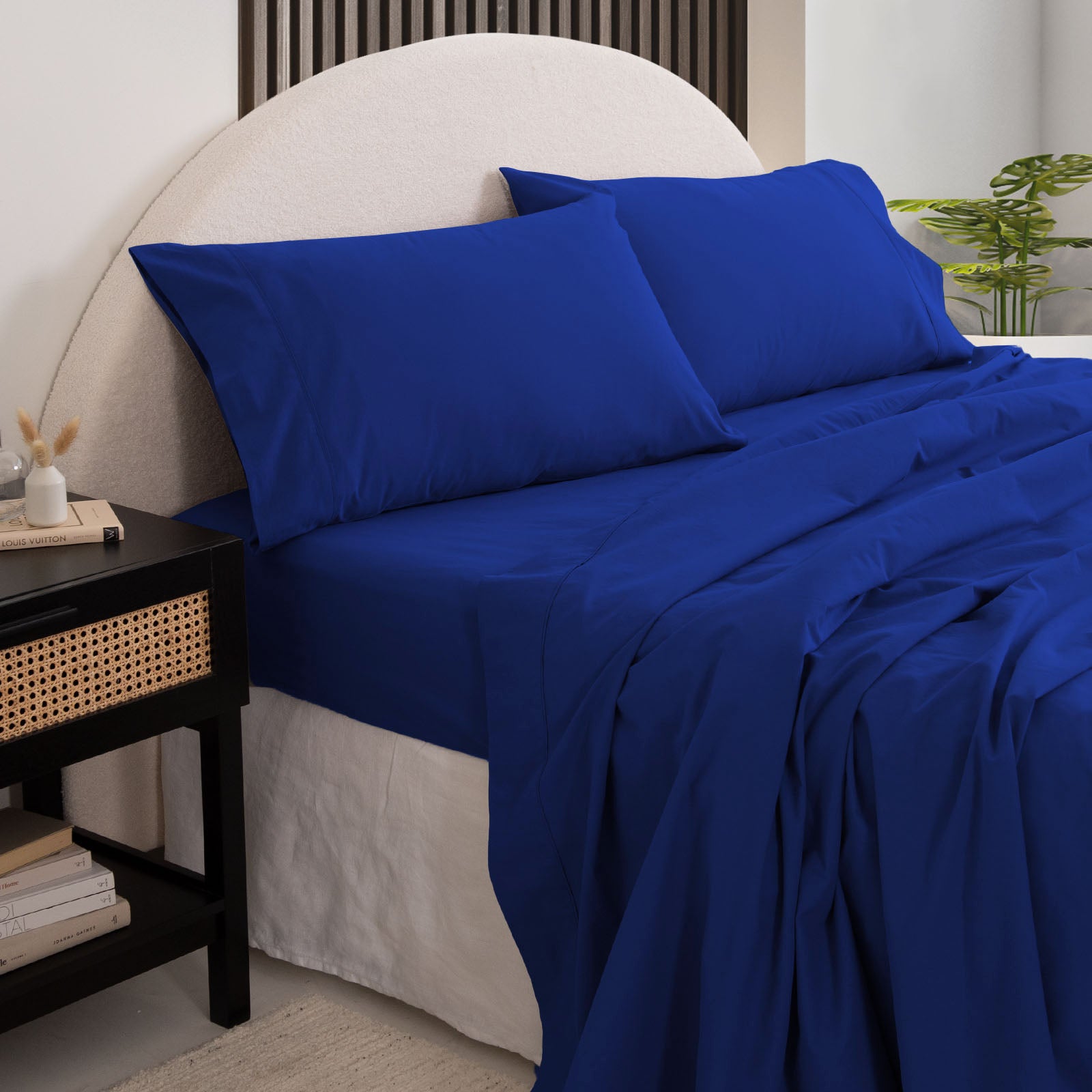 Royal Comfort Vintage Washed 100 % Cotton Sheet Set Single - Royal Blue-1943465032469843968