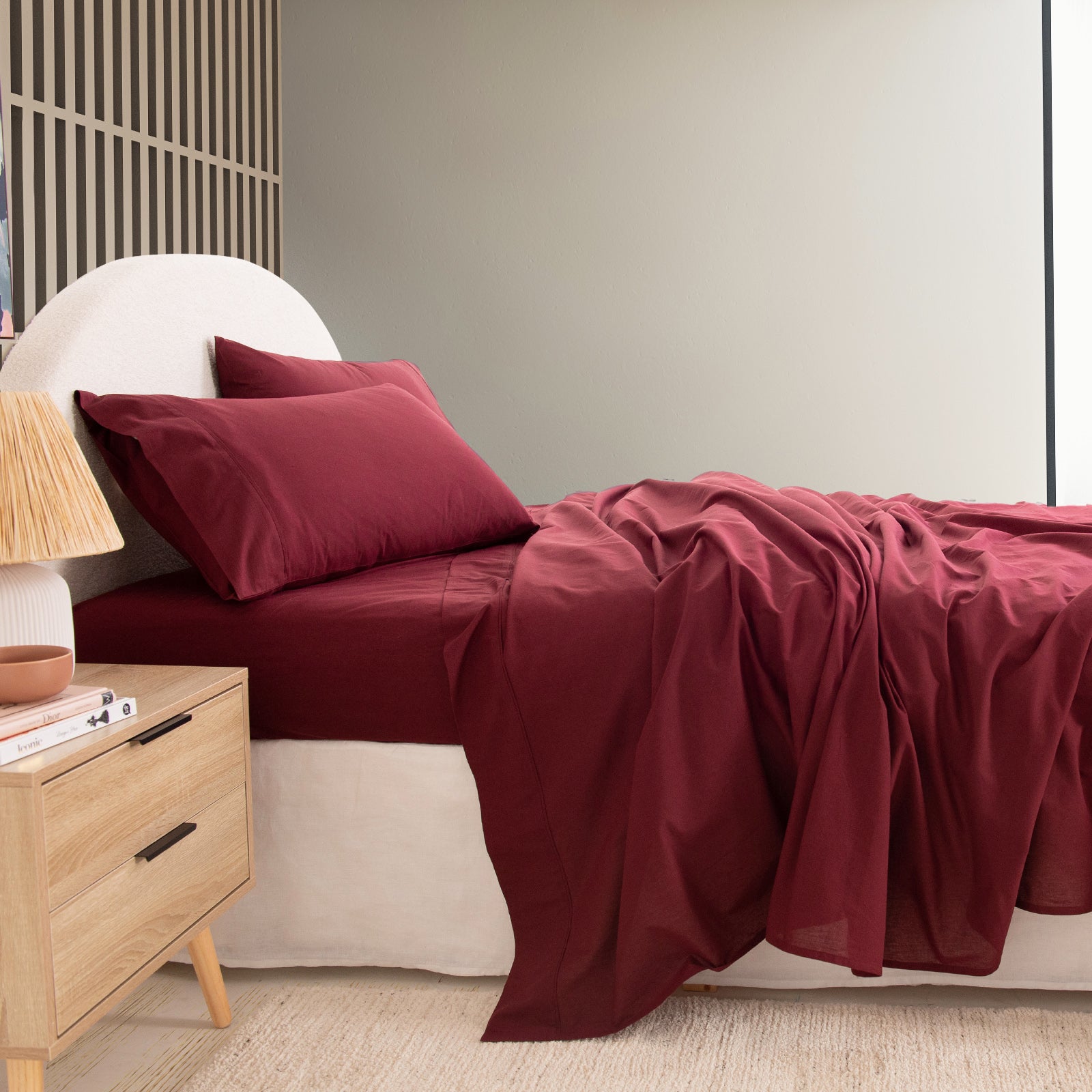 Royal Comfort Vintage Washed 100 % Cotton Sheet Set Single - Mulled Wine-1943465032646004738