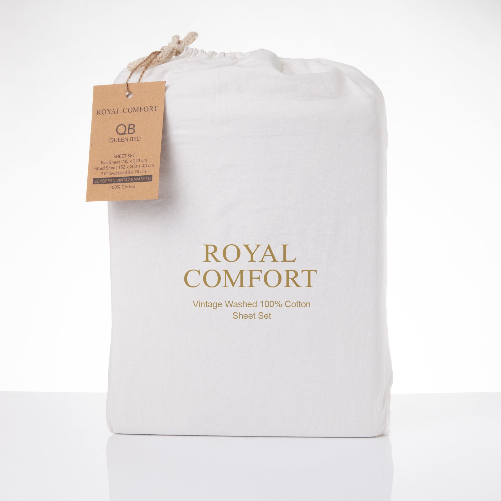 Royal Comfort Vintage Washed 100 % Cotton Sheet Set Double - White-1927503911653085191