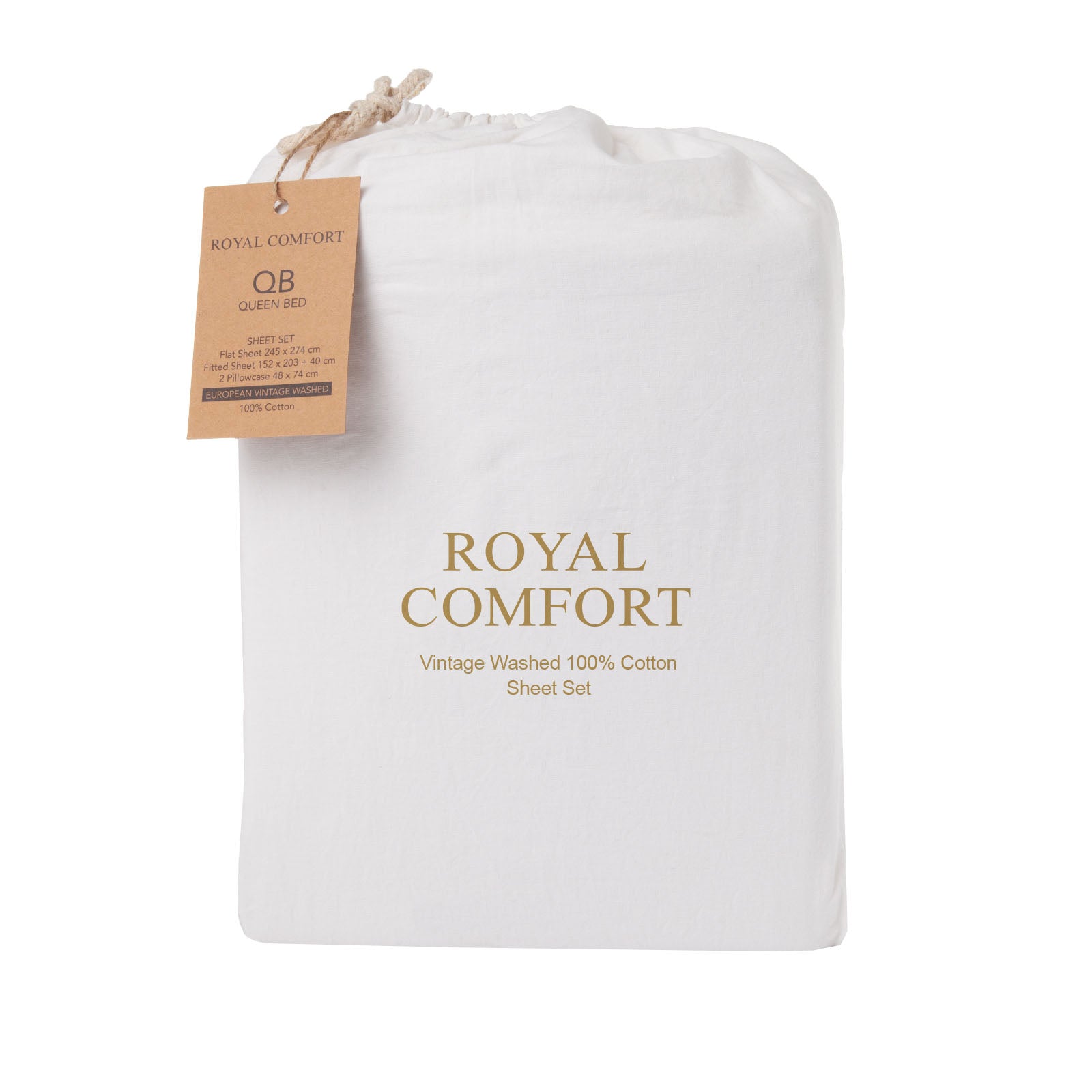 Royal Comfort Vintage Washed 100% Cotton Sheet Set Queen - White-1940198428369883139