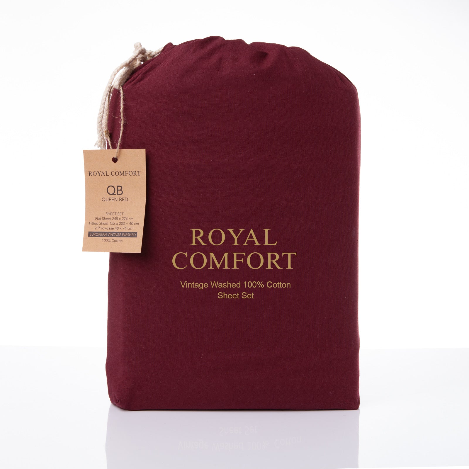 Royal Comfort Vintage Washed 100% Cotton Sheet Set King- Mulled Wine-1927503913733459975
