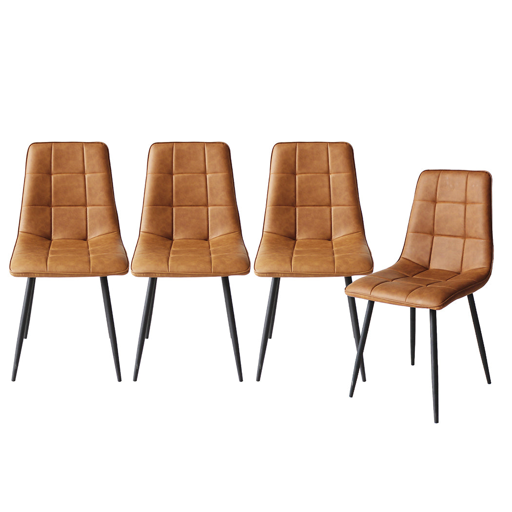 Levede 4x Dining Chairs Kitchen Chair Brown Faux Leather-1937319839714643968