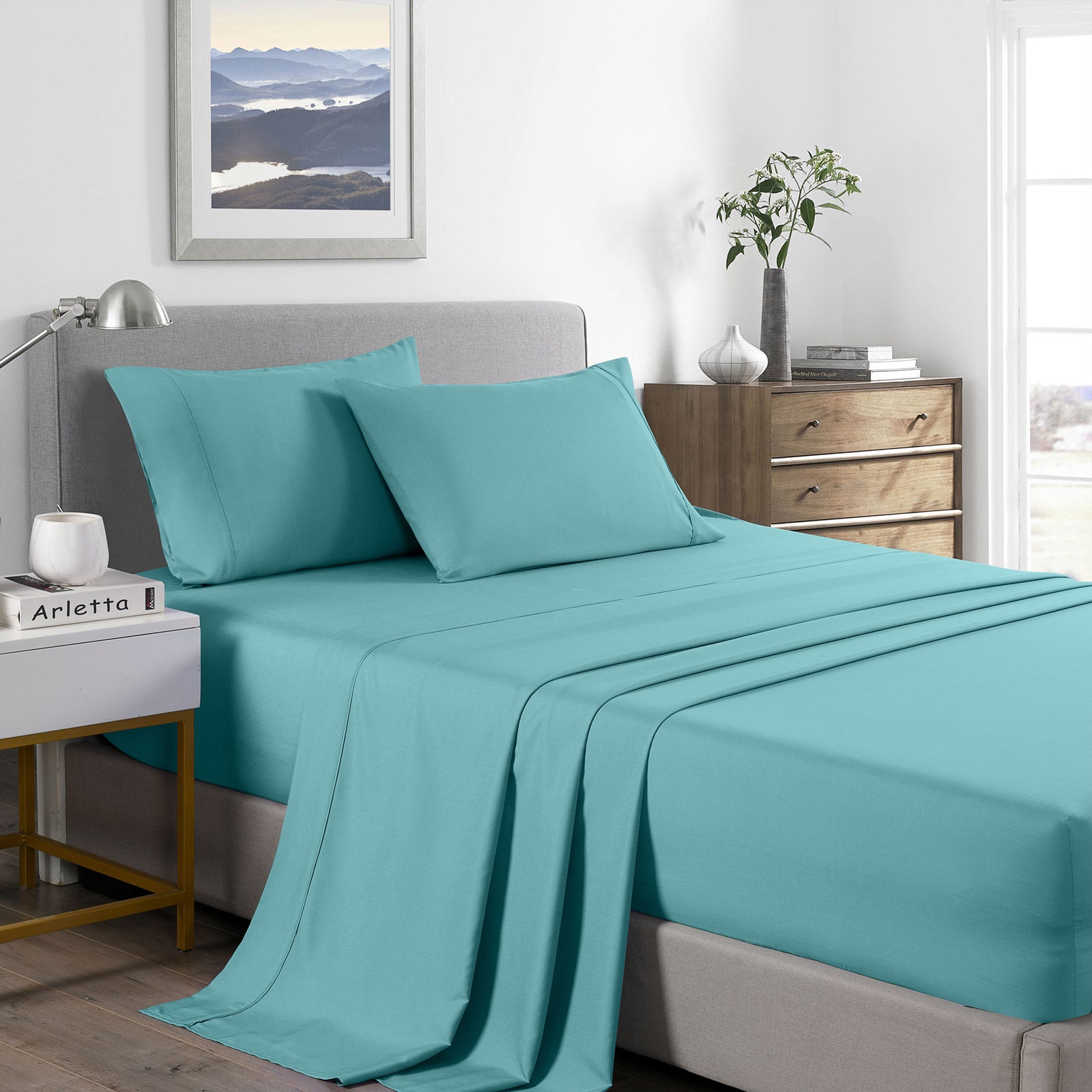 Royal Comfort Bamboo Cooling 2000TC Sheet Set - King Single-Aqua-1943465029345087488